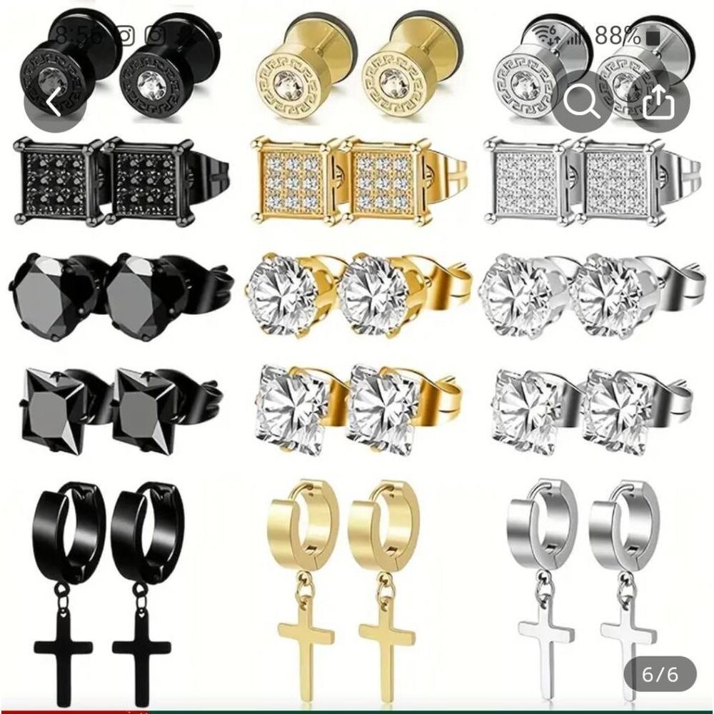 One Hyperallergenic stainless steel cubic zirconia Square Stud arring